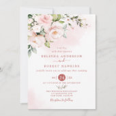 水彩柔らかい赤面ピンク結婚の花 招待状 (正面)