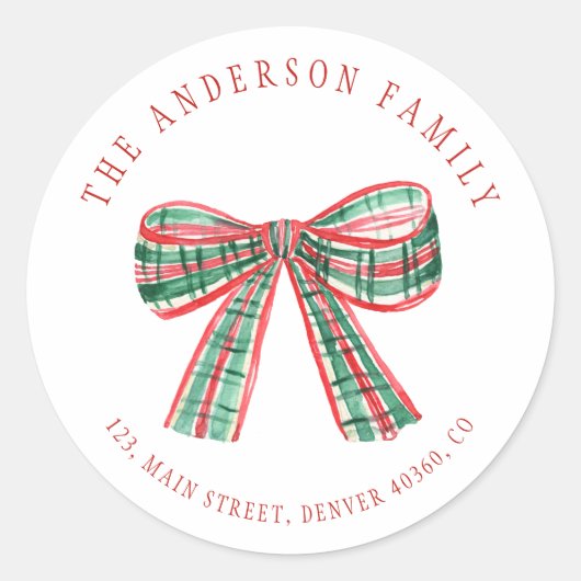 水彩格子弓差出人住所ラベル ラウンドシール (正面)