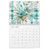 水彩格子模様と花2026 カレンダー (3月 2027)
