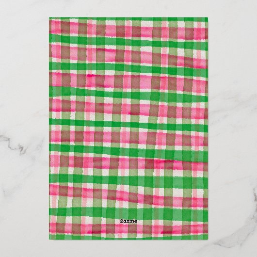 水彩格子模様の手作りクリスマスカスタム写真 箔シーズンカード (裏面)