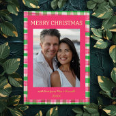 水彩格子模様の手作りクリスマスカスタム写真 箔シーズンカード