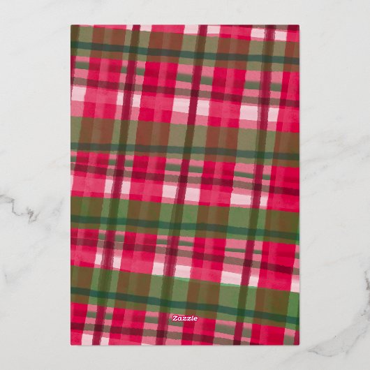 水彩格子模様の手作りクリスマスカスタム写真 箔シーズンカード (裏面)