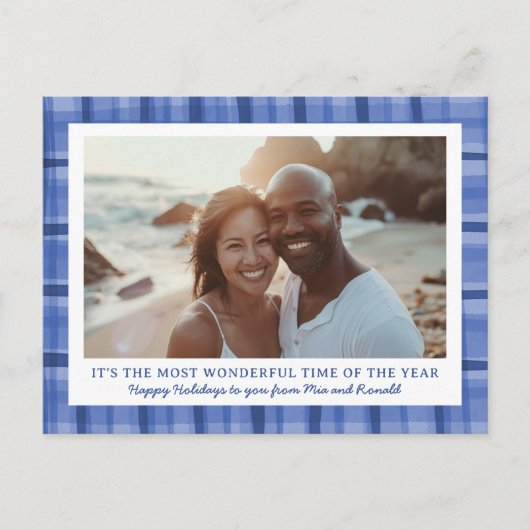 水彩格子模様の手作りクリスマスカスタム3写真 シーズンポストカード (正面)