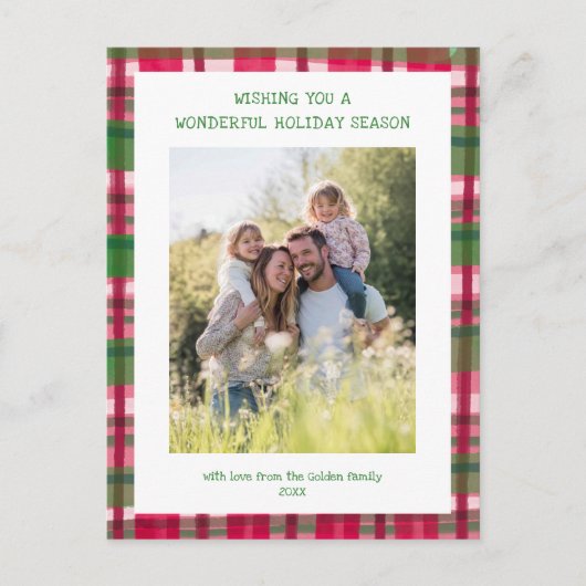 水彩格子模様の手作りクリスマスカスタム3写真 シーズンポストカード (正面)