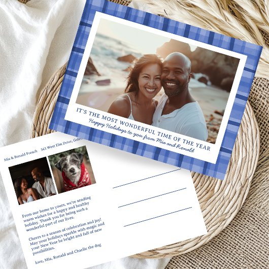 水彩格子模様の手作りクリスマスカスタム3写真 シーズンポストカード