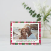 水彩格子模様の手作りクリスマスカスタム3写真 シーズンポストカード (スタンド正面)