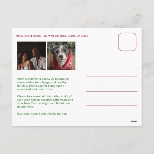 水彩格子模様の手作りクリスマスカスタム3写真 シーズンポストカード (裏面)