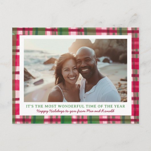 水彩格子模様の手作りクリスマスカスタム3写真 シーズンポストカード (正面)
