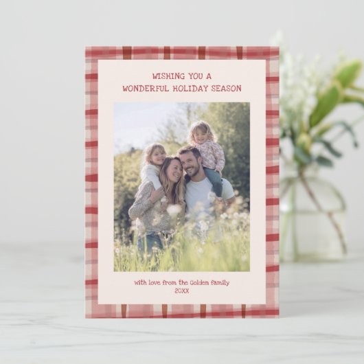 水彩格子模様の手作りクリスマスカスタム5写真 シーズンカード (スタンド正面)