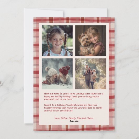 水彩格子模様の手作りクリスマスカスタム5写真 シーズンカード (裏面)