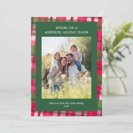 水彩格子模様の手作りクリスマスカスタム5写真 シーズンカード (スタンド正面)