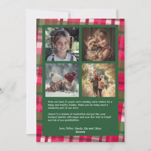 水彩格子模様の手作りクリスマスカスタム5写真 シーズンカード (裏面)