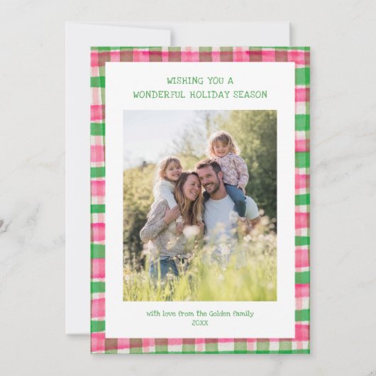 水彩格子模様の手作りクリスマスカスタム5写真 シーズンカード (正面)