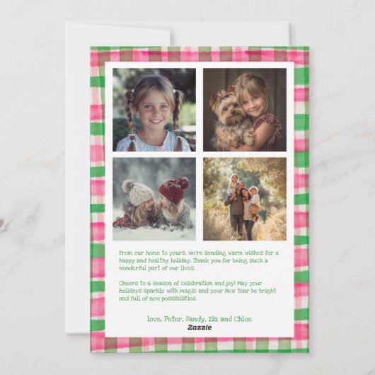 水彩格子模様の手作りクリスマスカスタム5写真 シーズンカード (裏面)