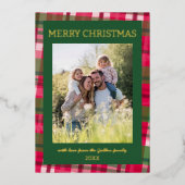 水彩格子模様の手作りクリスマスカスタム5写真 箔シーズンカード (正面)