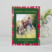 水彩格子模様の手作りクリスマスカスタム5写真 箔シーズンカード (立ち正面)