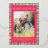 水彩格子模様の手作りクリスマスカスタム5写真 箔シーズンカード (正面)