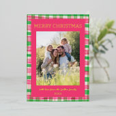 水彩格子模様の手作りクリスマスカスタム5写真 箔シーズンカード (立ち正面)