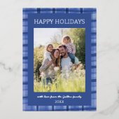 水彩格子模様の手作りクリスマスカスタム5写真 箔シーズンカード (正面)