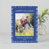 水彩格子模様の手作りクリスマスカスタム5写真 箔シーズンカード (立ち正面)