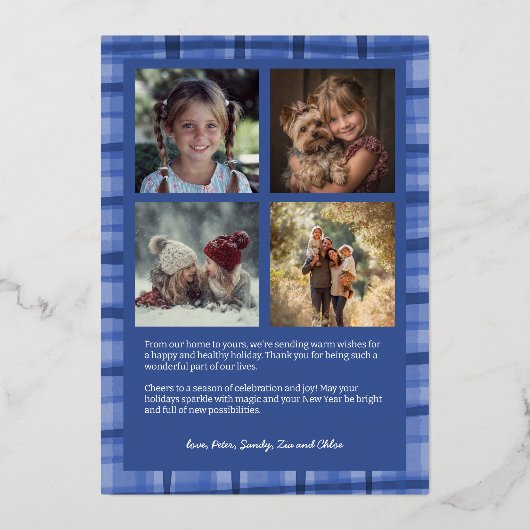 水彩格子模様の手作りクリスマスカスタム5写真 箔シーズンカード (裏面)