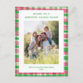 水彩格子模様ピンクのクリスマスカスタム3写真 シーズンポストカード (正面)