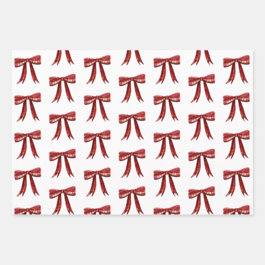 水彩格子模様リボンリースクリスマス ラッピングペーパーシート (正面2)