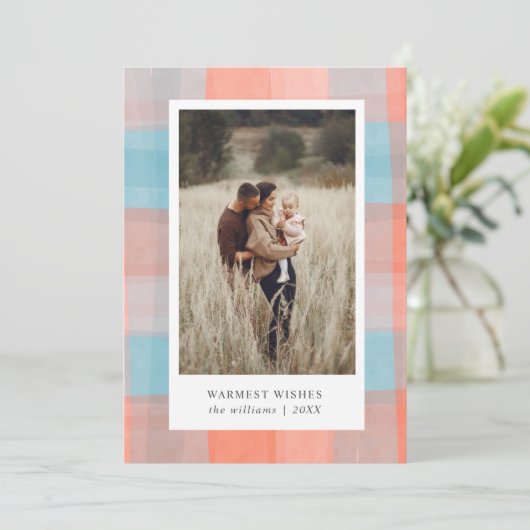 水彩格子模様 | コーラルグレー ライトブルー 写真 シーズンカード (スタンド正面)