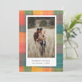 水彩格子模様 | 緑 オレンジ 2 枚の写真 シーズンカード (スタンド正面)