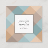 水彩格子状ティール(緑がかった色)ブラウンタンアクア スクエア名刺 (正面)