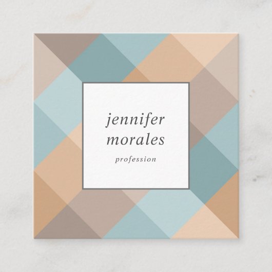 水彩格子状ティール（緑がかった色）ブラウンタンアクア スクエア名刺 (正面)