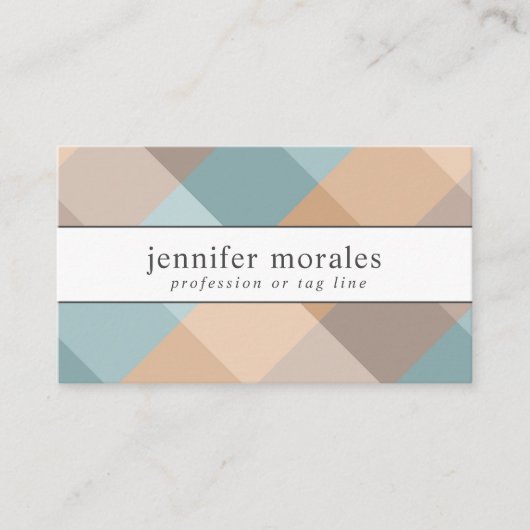 水彩格子状ティール（緑がかった色）ブラウンタンアクア 名刺 (正面)