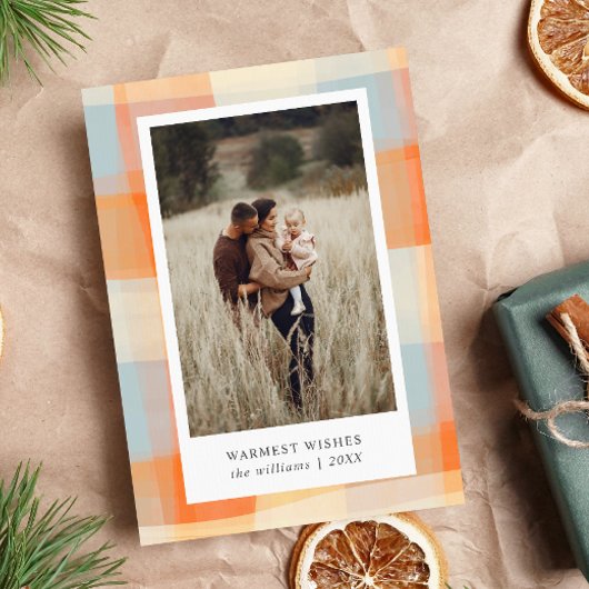 水彩格子 | オレンジ クリーム パステルブルー 2 枚の写真 シーズンカード