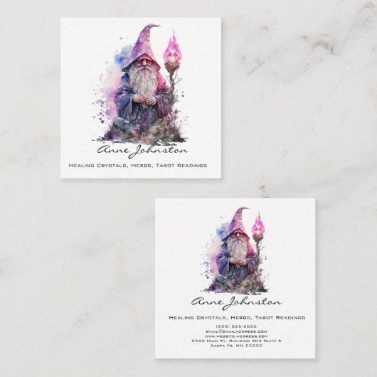 水彩格言ウィザード紫と黒 スクエア名刺 (正面/裏面)