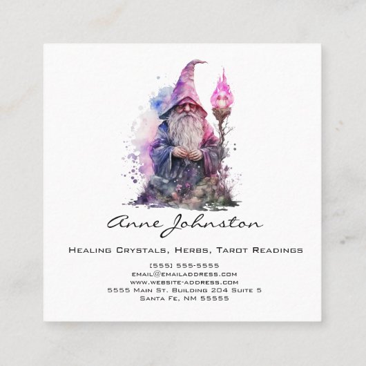 水彩格言ウィザード紫と黒 スクエア名刺 (裏面)