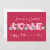 水彩格言ピンクバレンタインデーシング ポストカード (正面/裏面)