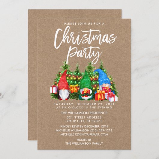 水彩格言ライトクリスマスクリスマスパーティークラフト 招待状 (正面/裏面)