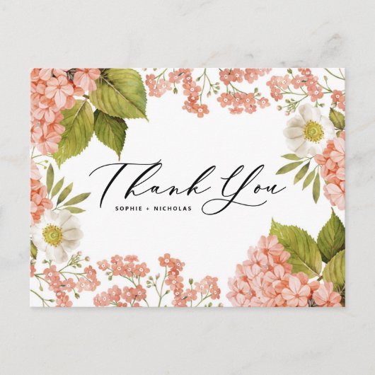 水彩桃あじさい結婚さんありがとう ポストカード (正面)