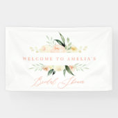 水彩桃とグリーンフローラブライダルシャワー 横断幕 (横)