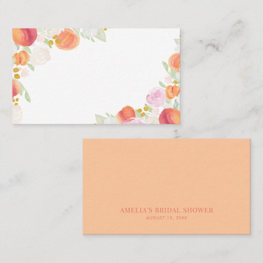 水彩桃とフラワーフラット座席表 プレイスカード (正面/裏面)