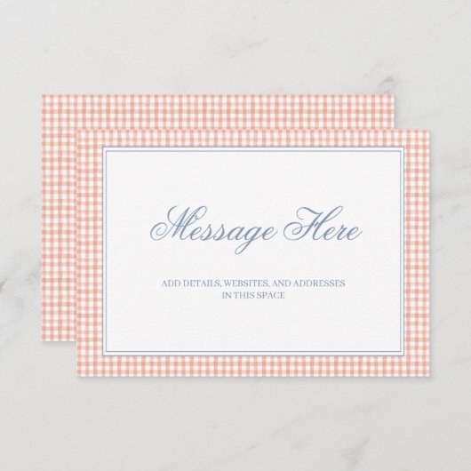 水彩桃と白いギンガ結婚ム エンクロージャーカード (正面/裏面)