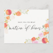 水彩桃と花が私の母 インビテーションポストカード (正面)