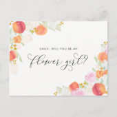 水彩桃と花のフラワーガールにいてね インビテーションポストカード (正面)