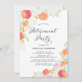 水彩桃と花の定年パーティー 招待状