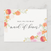 水彩桃と花私のメイド・オブ・オーナー（花嫁付き添い人） インビテーションポストカード (正面)