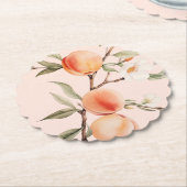 水彩桃のエレガントな誕生日パーティー ペーパーコースター (アングル)