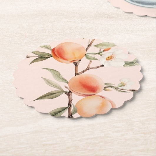 水彩桃のエレガントな誕生日パーティー ペーパーコースター (アングル)