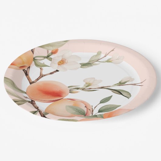水彩桃のエレガントな誕生日パーティー ペーパープレート (アングル)