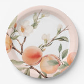 水彩桃のエレガントな誕生日パーティー ペーパープレート (正面)