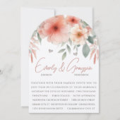 水彩桃のピンクのセージ緑結婚色 招待状 (正面)